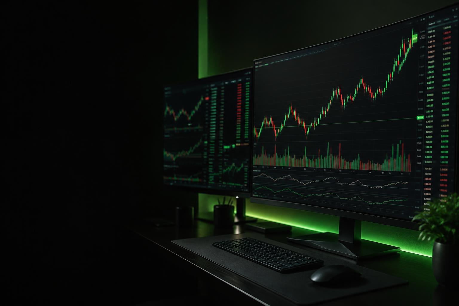 Stanowisko do nauki tradingu z wykresami na monitorach
